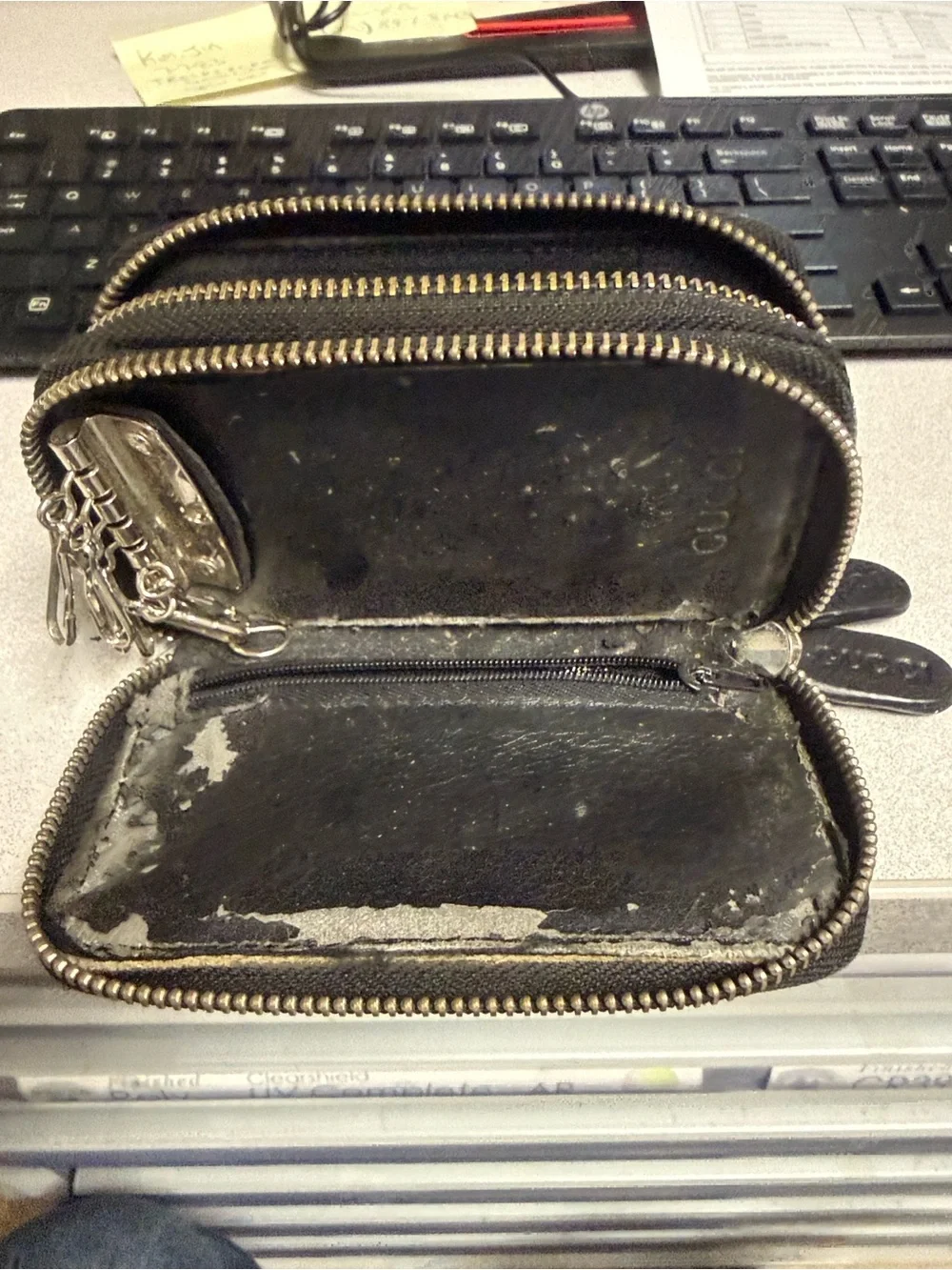 Gucci Black, Beige, Green and Red Zip Card Wallet